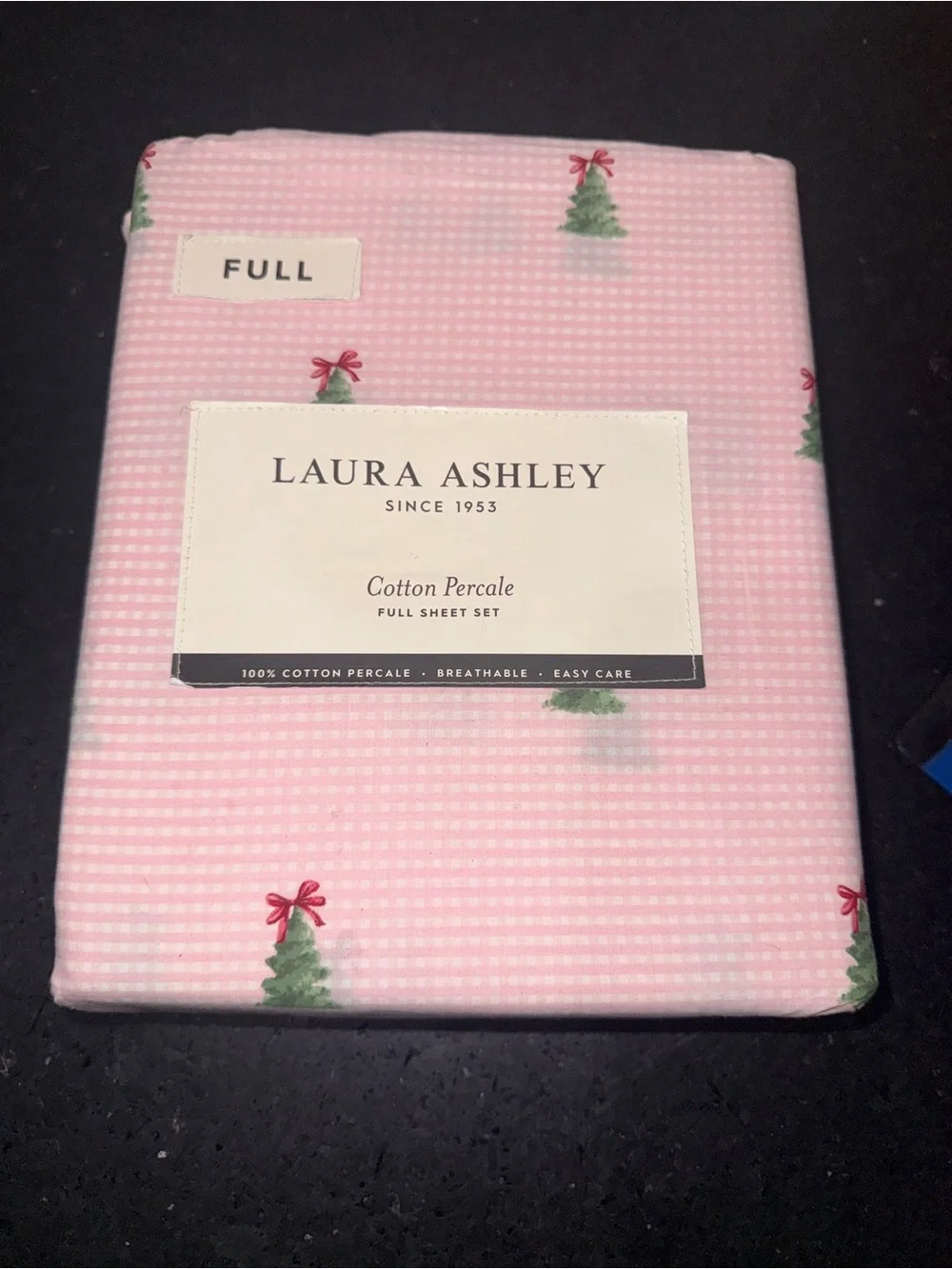 NEW Laura Ashley Pink Holiday Tree Print 4 PIECE FULL Sheet Set